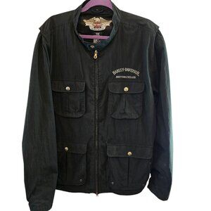 HARLEY-DAVIDSON MOTORCYCLE RIDING JACKET 6 FRONT POCKETS AND ZIP SIZE XL. BLACK